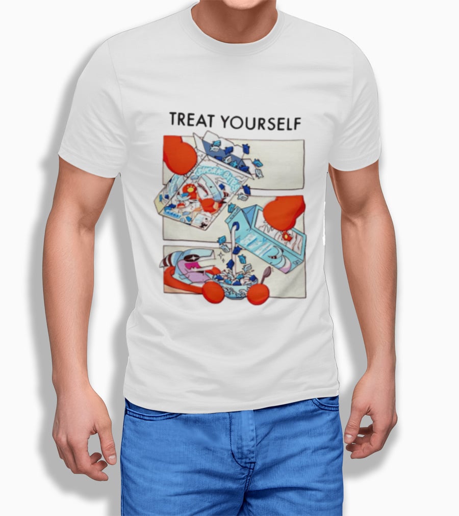 Treat Yourself Shork Bites Cereal Box Sharks Milk Breakfast Fun T-Shirt