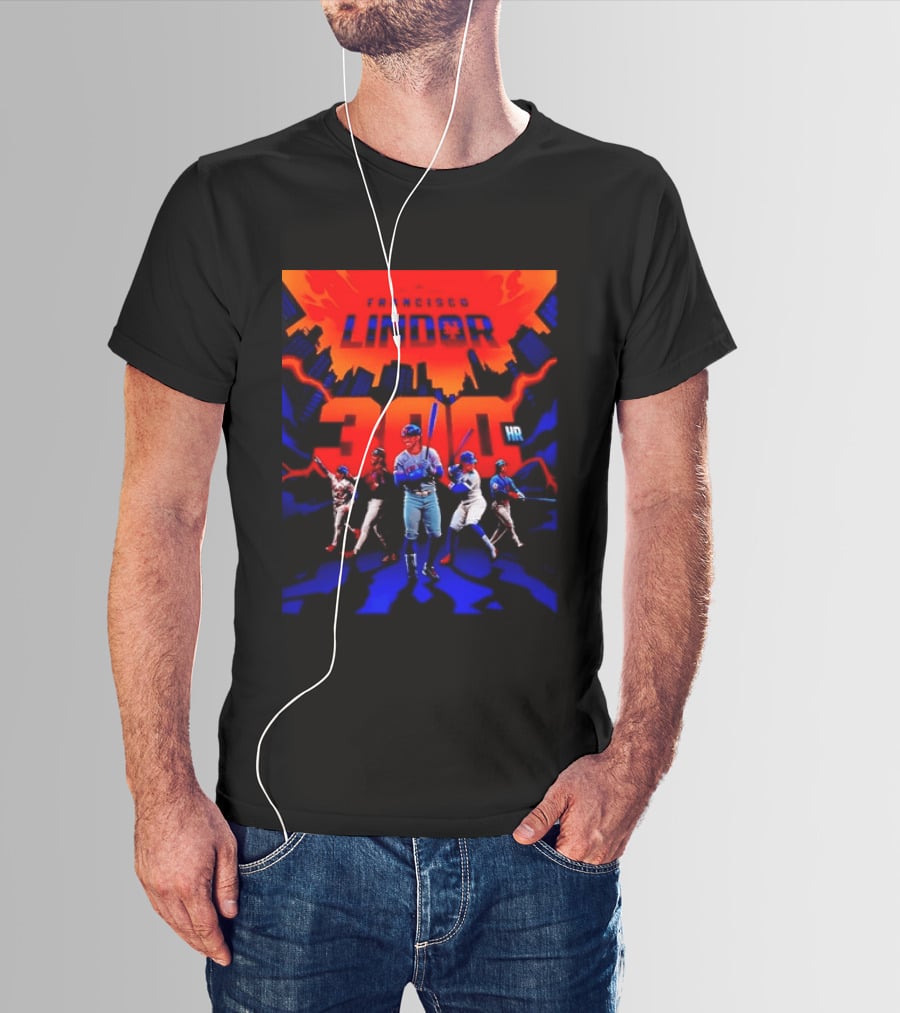 Francisco Lindor New York Mets 300 HR City Skyline Baseball Milestone T-Shirt