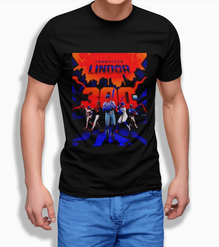 Francisco Lindor New York Mets 300 HR City Skyline Baseball Milestone T-Shirt