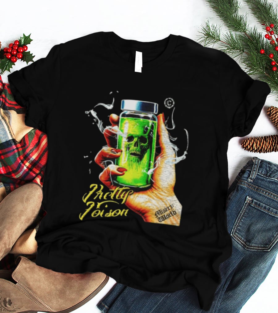 Pretty Poison Misery World Skull Bottle In Hand T-Shirt