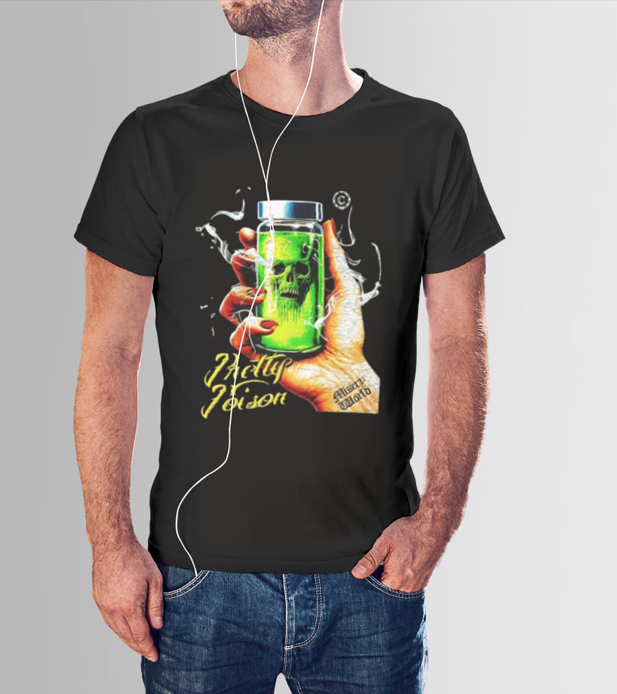 Pretty Poison Misery World Skull Bottle In Hand T-Shirt