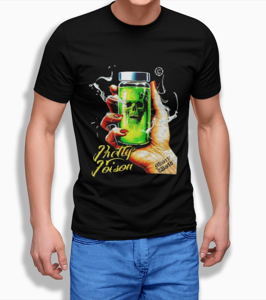 Pretty Poison Misery World Skull Bottle In Hand T-Shirt