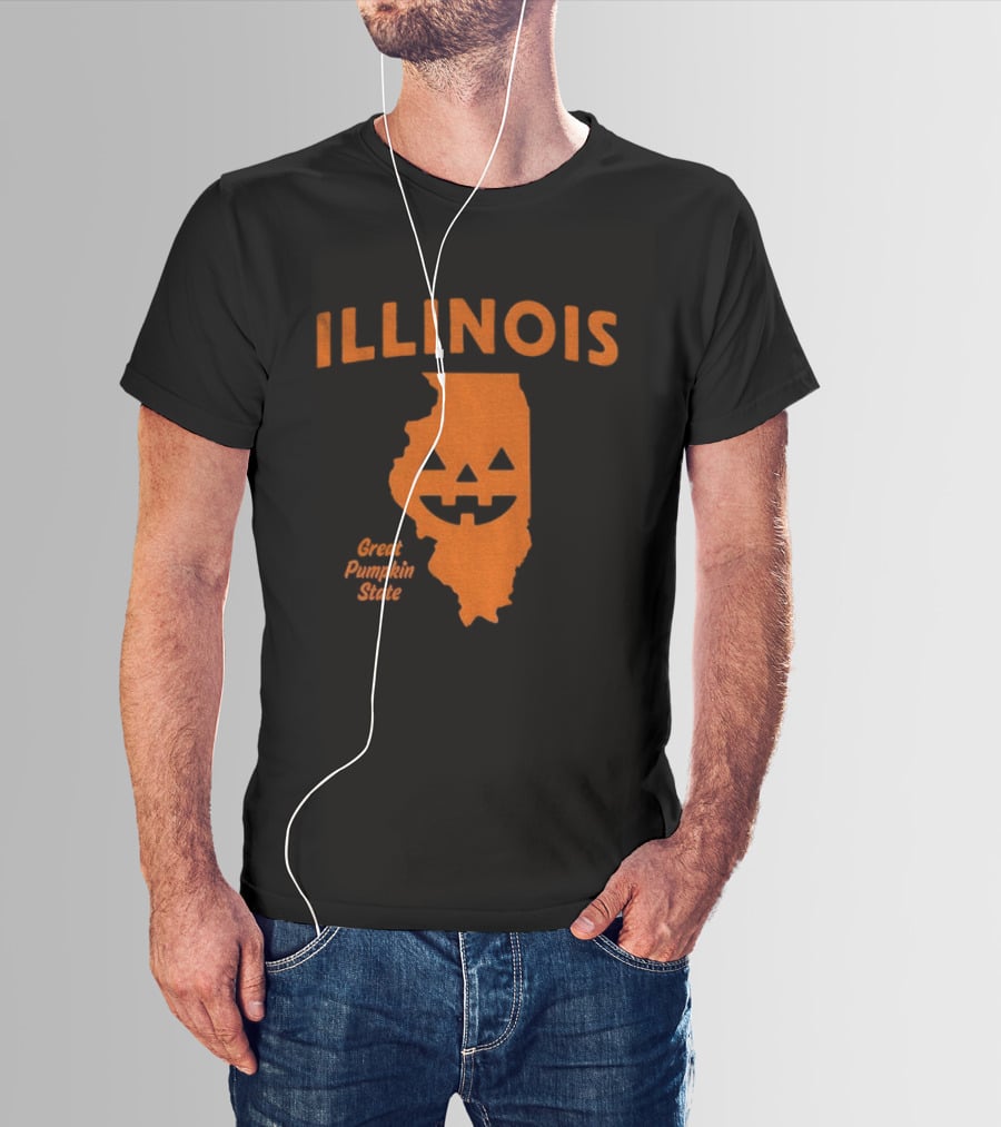 Illinois Map Jack O Lantern Great Pumpkin State Halloween T-Shirt