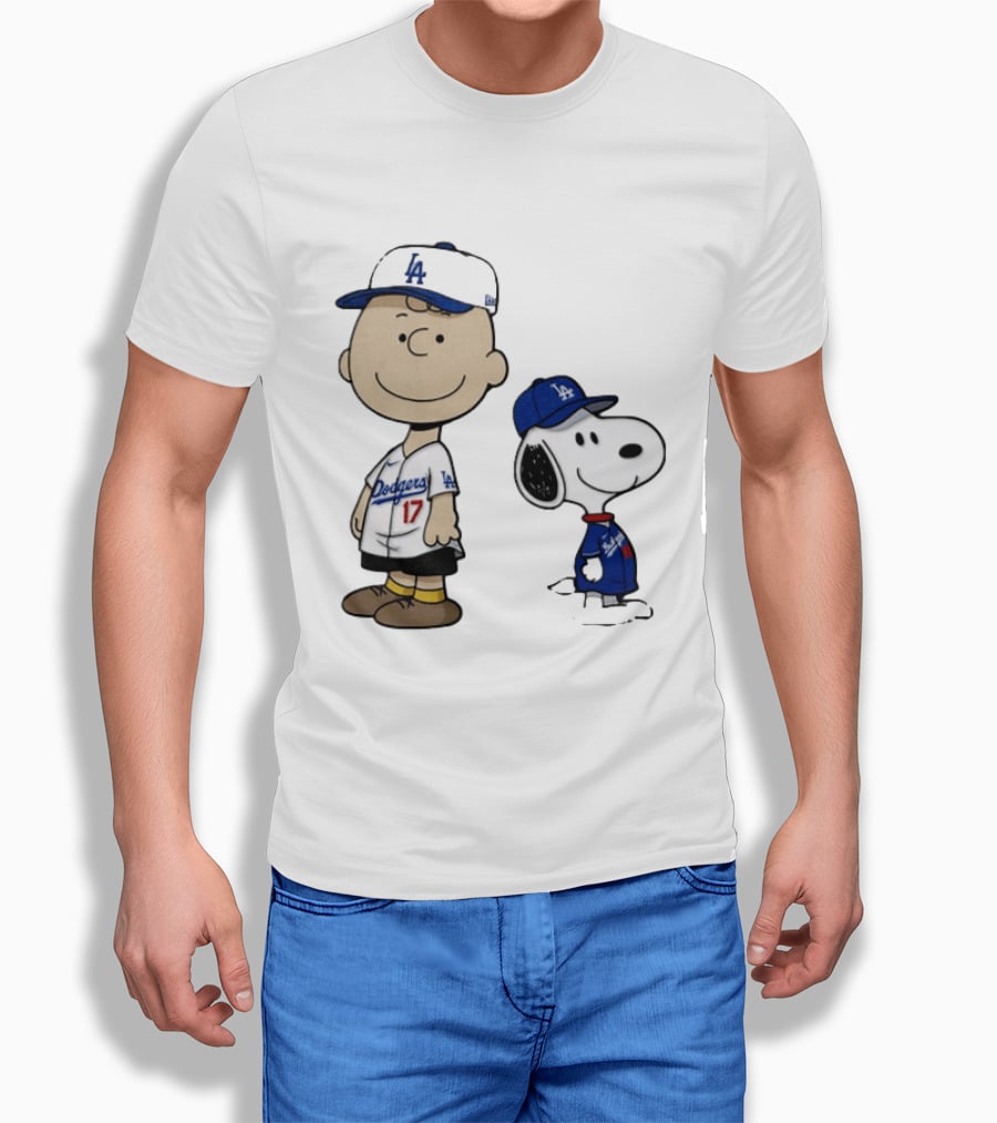 Charlie Brown Snoopy Los Angeles Dodgers MLB Baseball Peanuts Cartoon T-Shirt