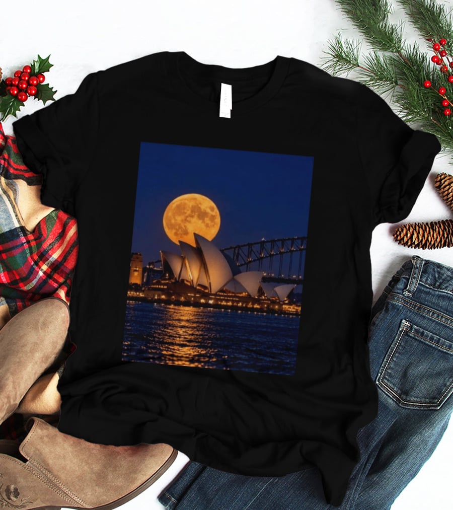 Harvest Moon Over Sydney Opera House And Harbour Bridge T-Shirt