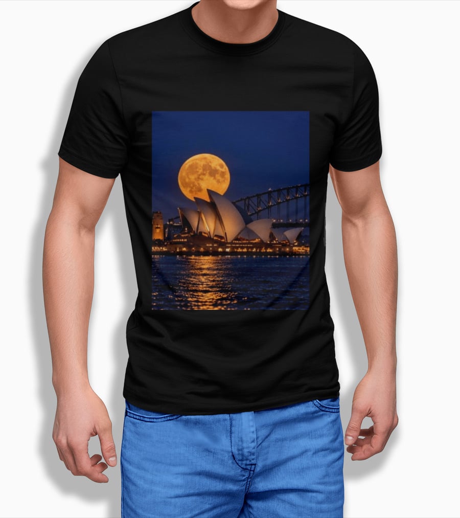 Harvest Moon Over Sydney Opera House And Harbour Bridge T-Shirt