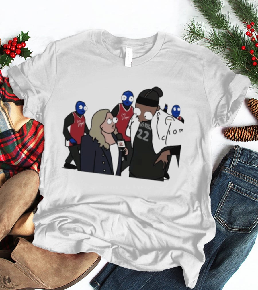 Las Vegas Aces A'ja Wilson Interviewed By Holly Rowe With Blue Men Group T-Shirt
