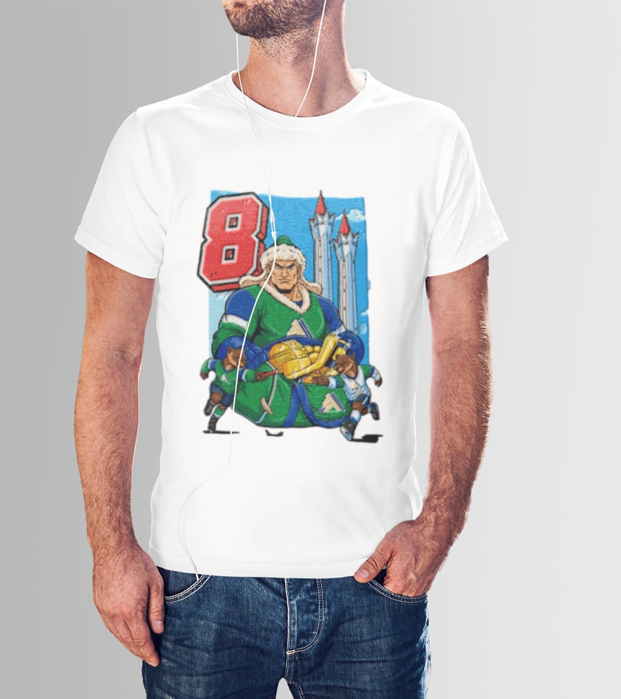 Shipachyov 8 Fur Hat Muscular Hockey Player Holding Gold Helmets T-Shirt