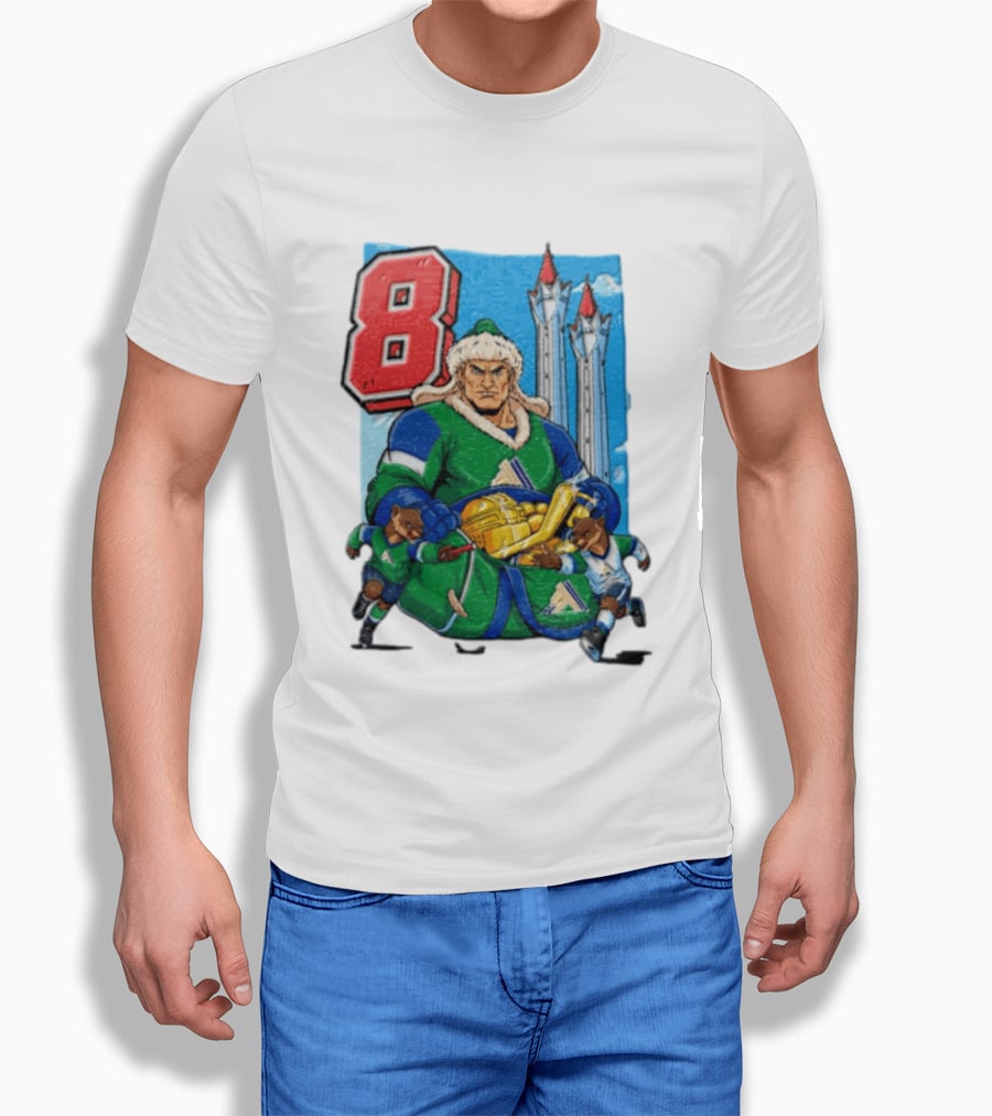 Shipachyov 8 Fur Hat Muscular Hockey Player Holding Gold Helmets T-Shirt