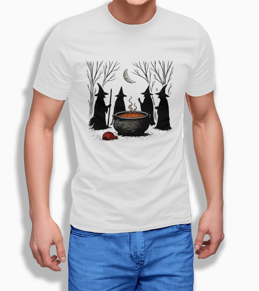 Midnight Witches Gathering Cauldron Moonlit Forest Baseball Cap T-Shirt