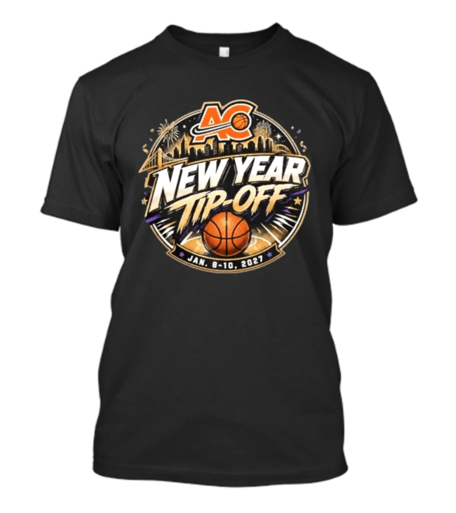 ACB New Year Tip Off 2027 Jan 8 10 Basketball Skyline Fireworks T-Shirt