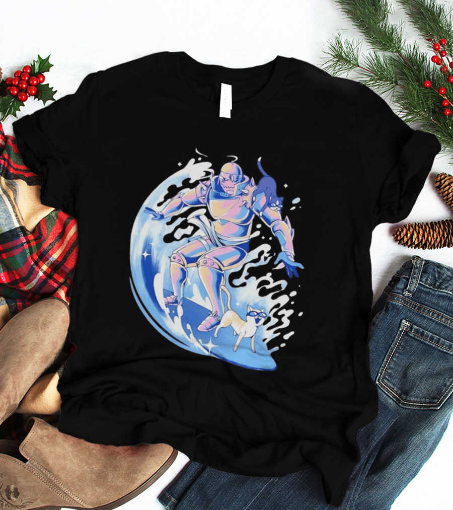 Alphonse Elric Surfing Adventure With Cool Cats On Waves T-Shirt