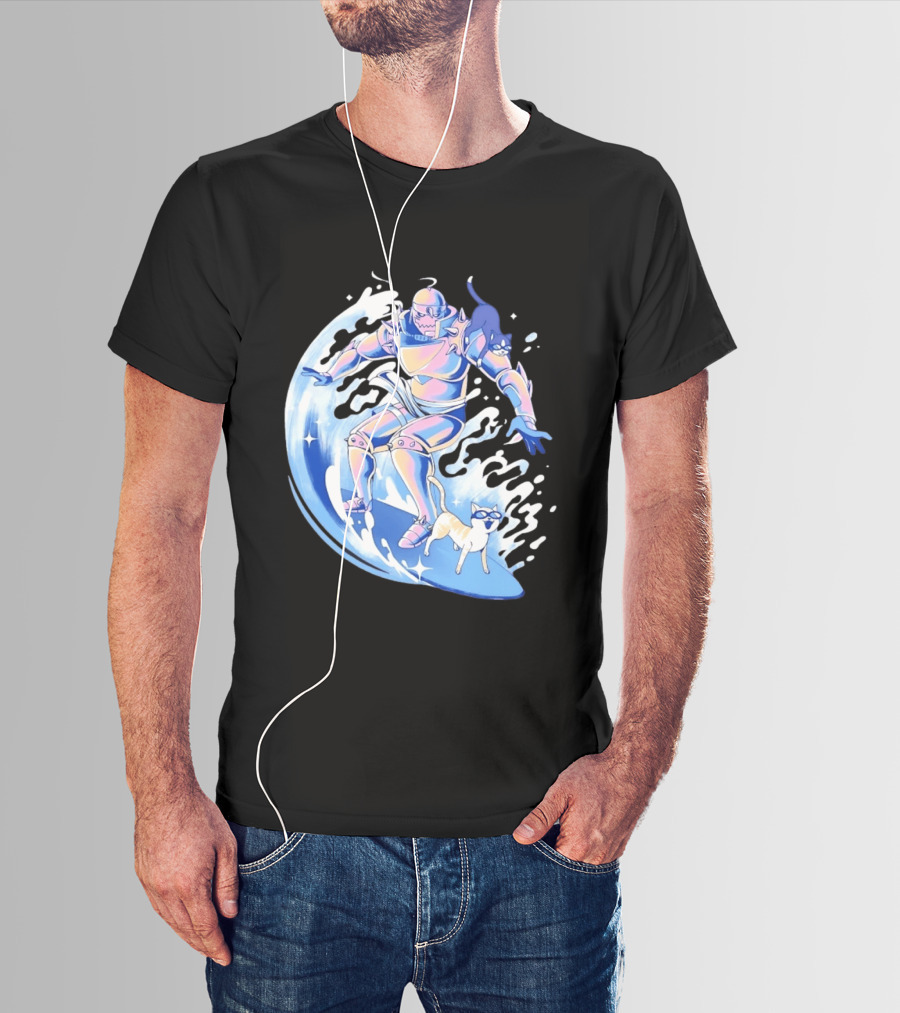 Alphonse Elric Surfing Adventure With Cool Cats On Waves T-Shirt