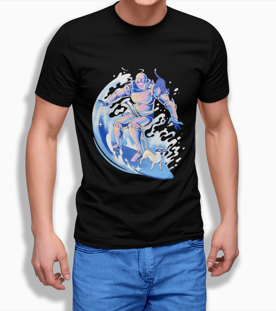 Alphonse Elric Surfing Adventure With Cool Cats On Waves T-Shirt