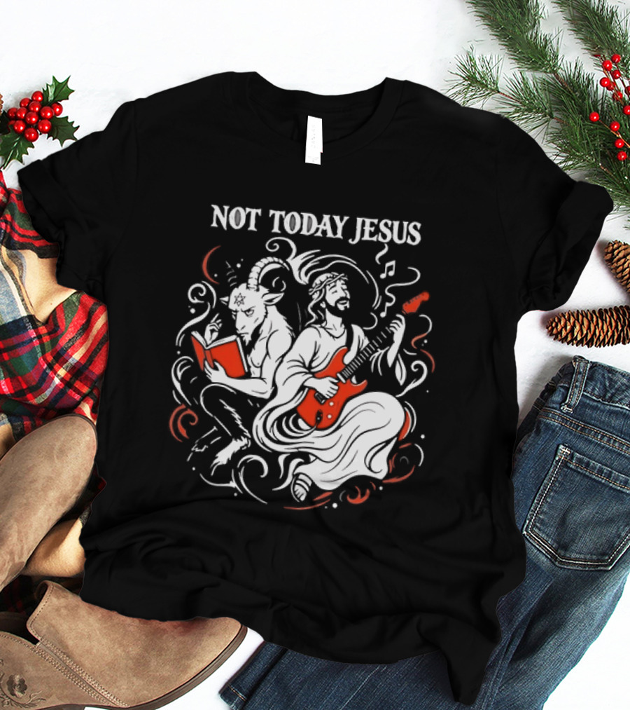 Not Today Jesus Guitar With Baphomet Goat T-Shirt