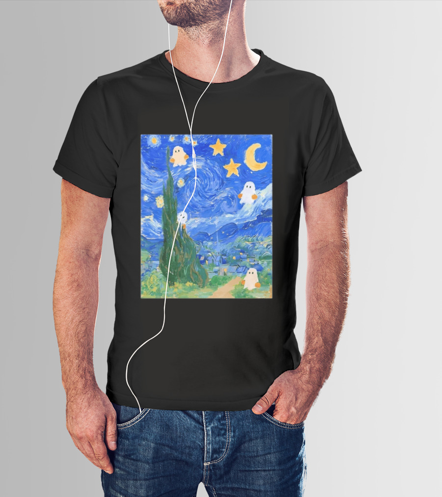 Starry Night Halloween Ghosts Vincent Van Gogh Painting T-Shirt
