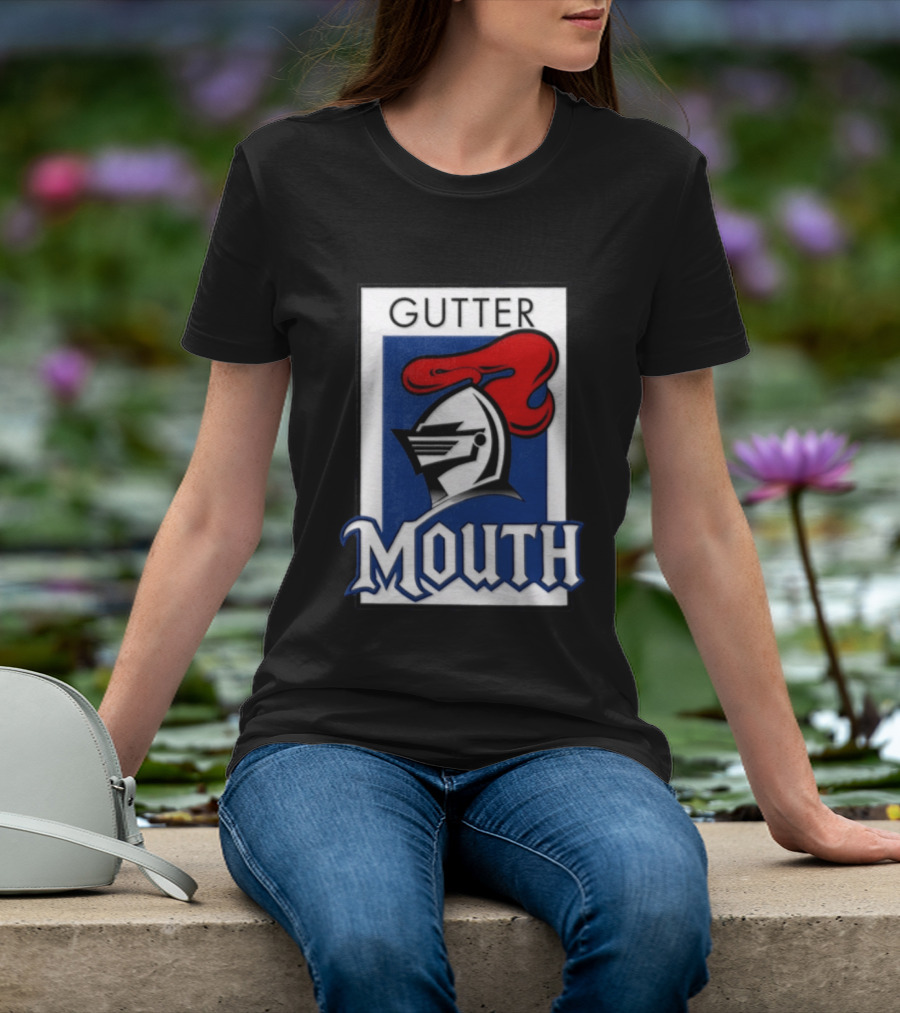 Guttermouth Newcastle Knights Collaboration Rugby League Iconic Helmet Red Blue T-Shirt