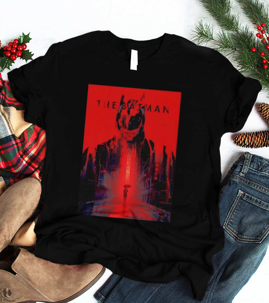 The Batman Monarch March Red Background Iconic Gotham Scene T-Shirt