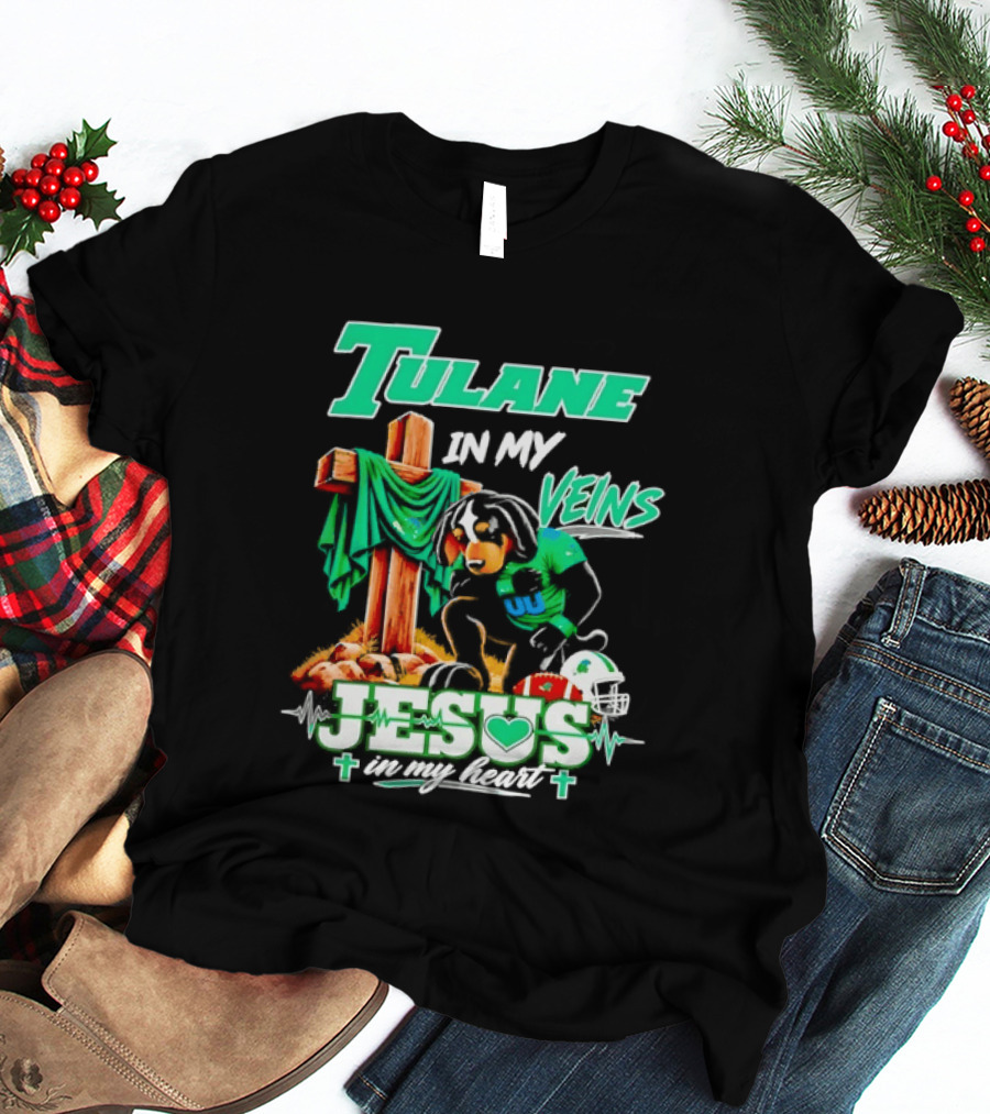 Tulane Spirit Football Jesus Faithful Heart Cross Helmets Football T-Shirt