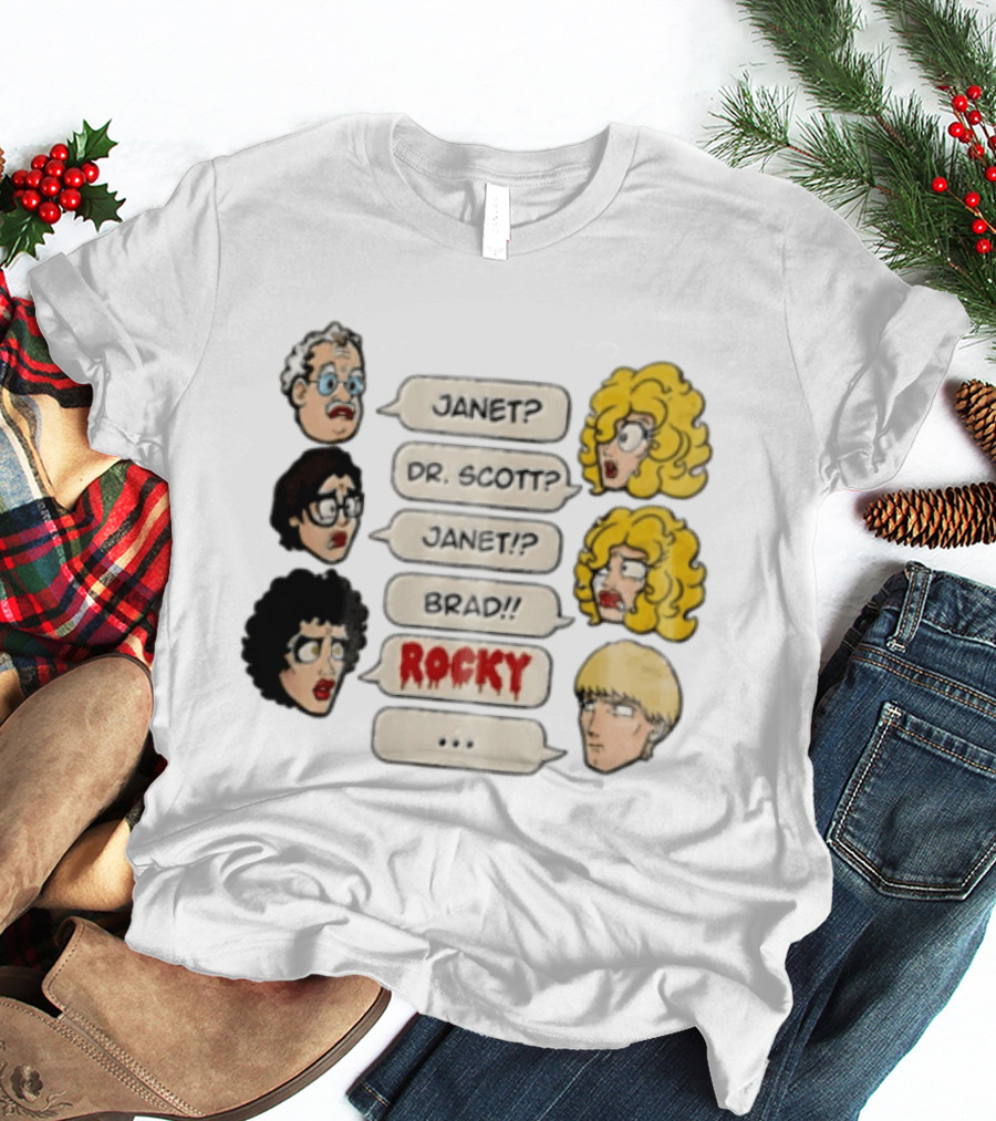Janet Dr Scott Brad Rocky Horror Picture Show Speech Bubbles Cartoon Heads Dialogue T-Shirt