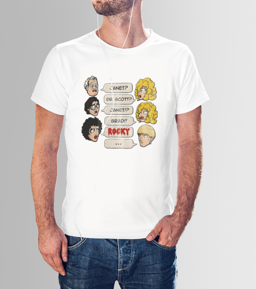 Janet Dr Scott Brad Rocky Horror Picture Show Speech Bubbles Cartoon Heads Dialogue T-Shirt