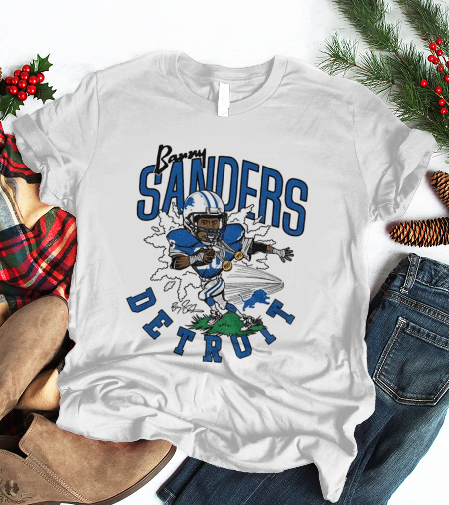 Barry Sanders Detroit Lions Caricature Player NFL Football Legend T-Shirt