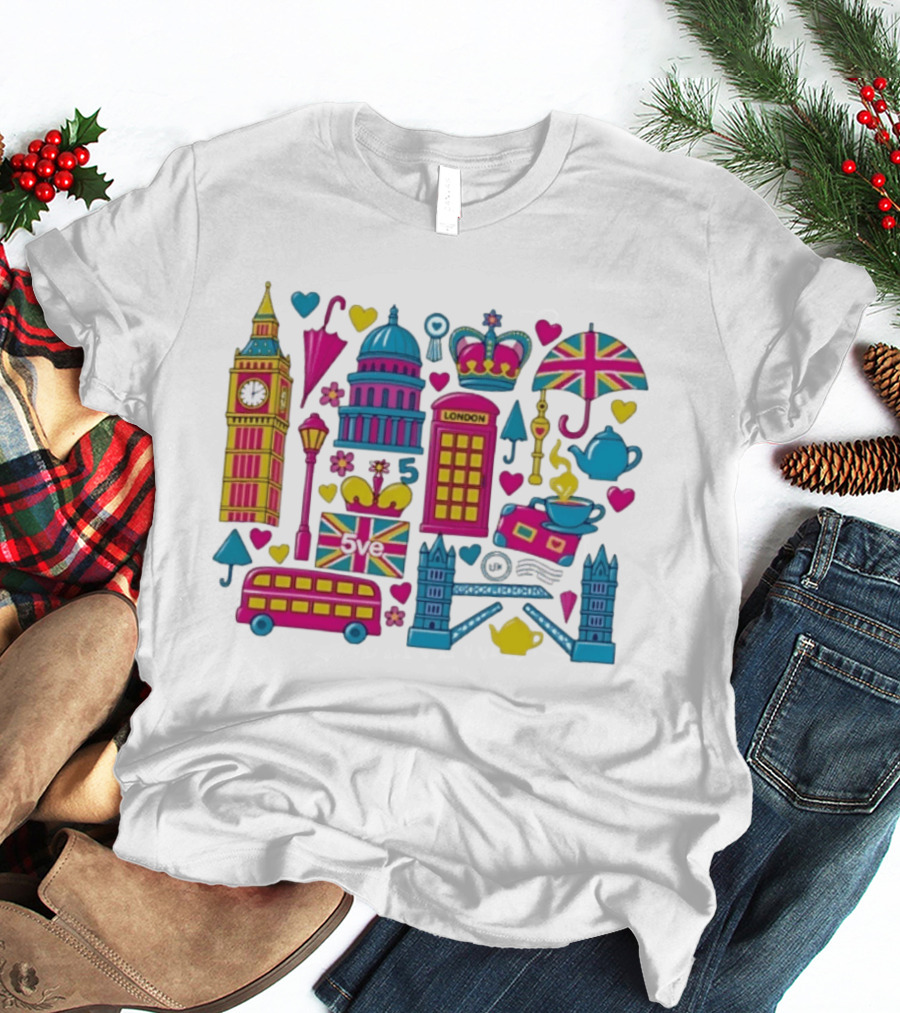 London 5ve UK British Symbols Big Ben Union Jack T-Shirt