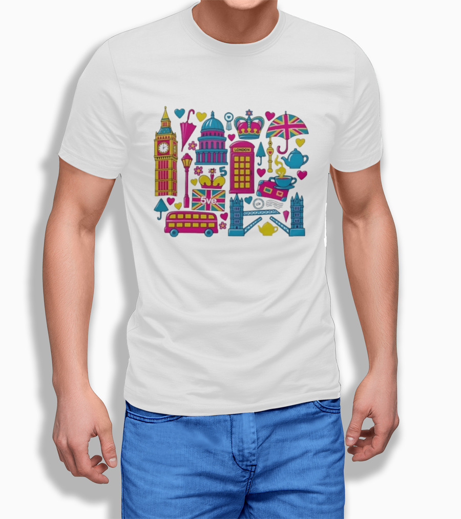 London 5ve UK British Symbols Big Ben Union Jack T-Shirt