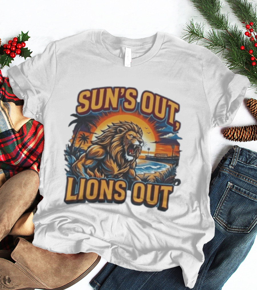 Sun's Out Lions Out Brisbane Lions Bold Tropical Roar T-Shirt