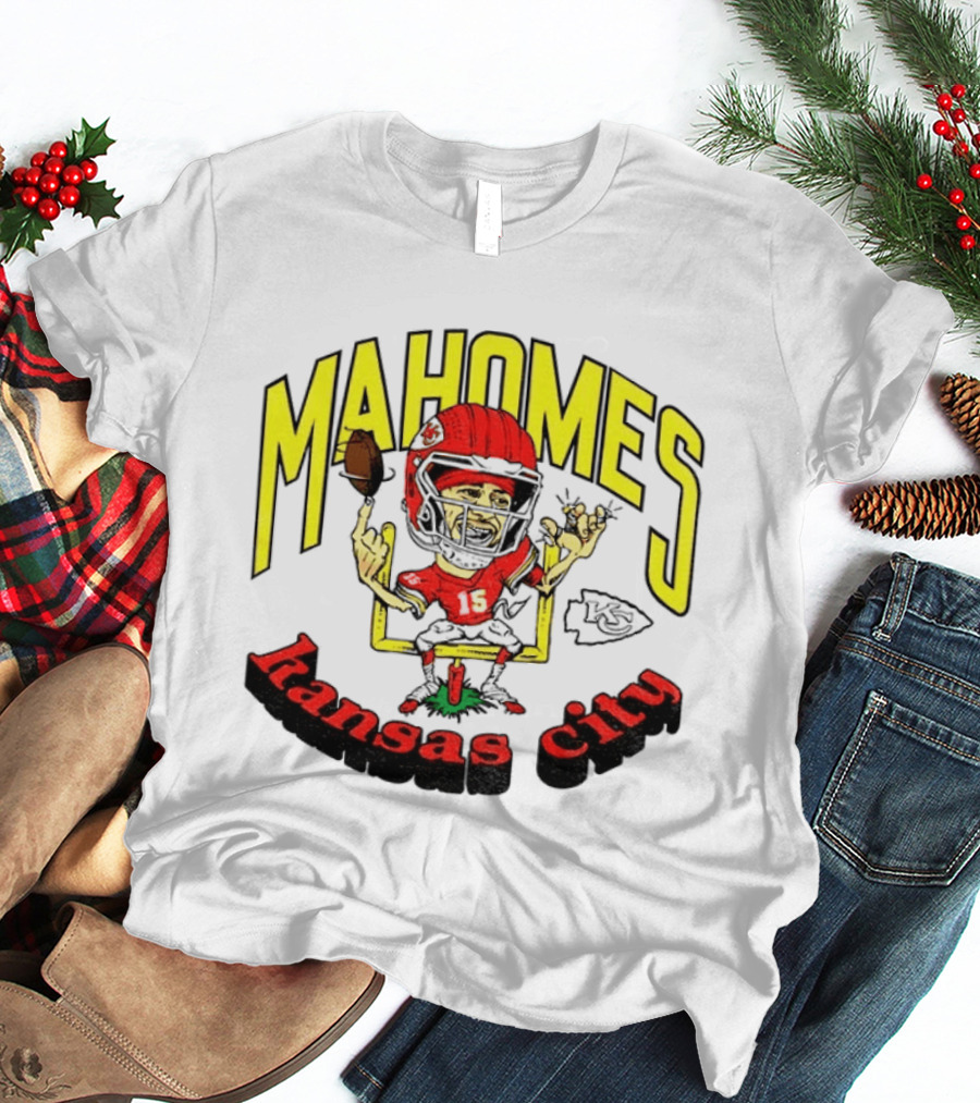 Mahomes Kansas City Chiefs Caricature Player Touchdown Celebration T-Shirt