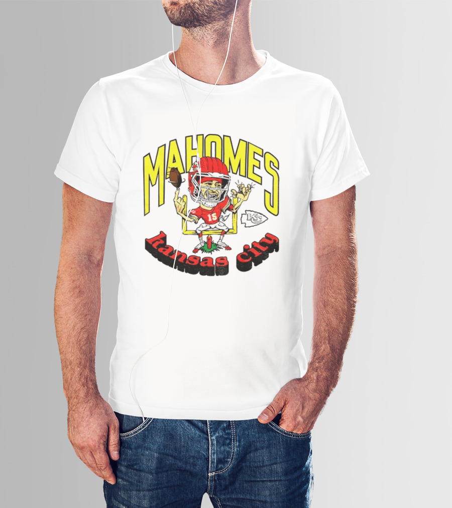 Mahomes Kansas City Chiefs Caricature Player Touchdown Celebration T-Shirt
