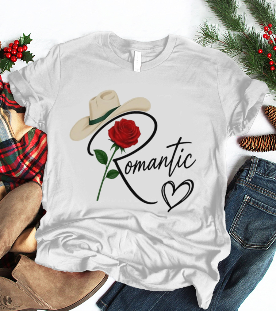 Romantic Cowboy Hat Rose Western Love Heart T-Shirt