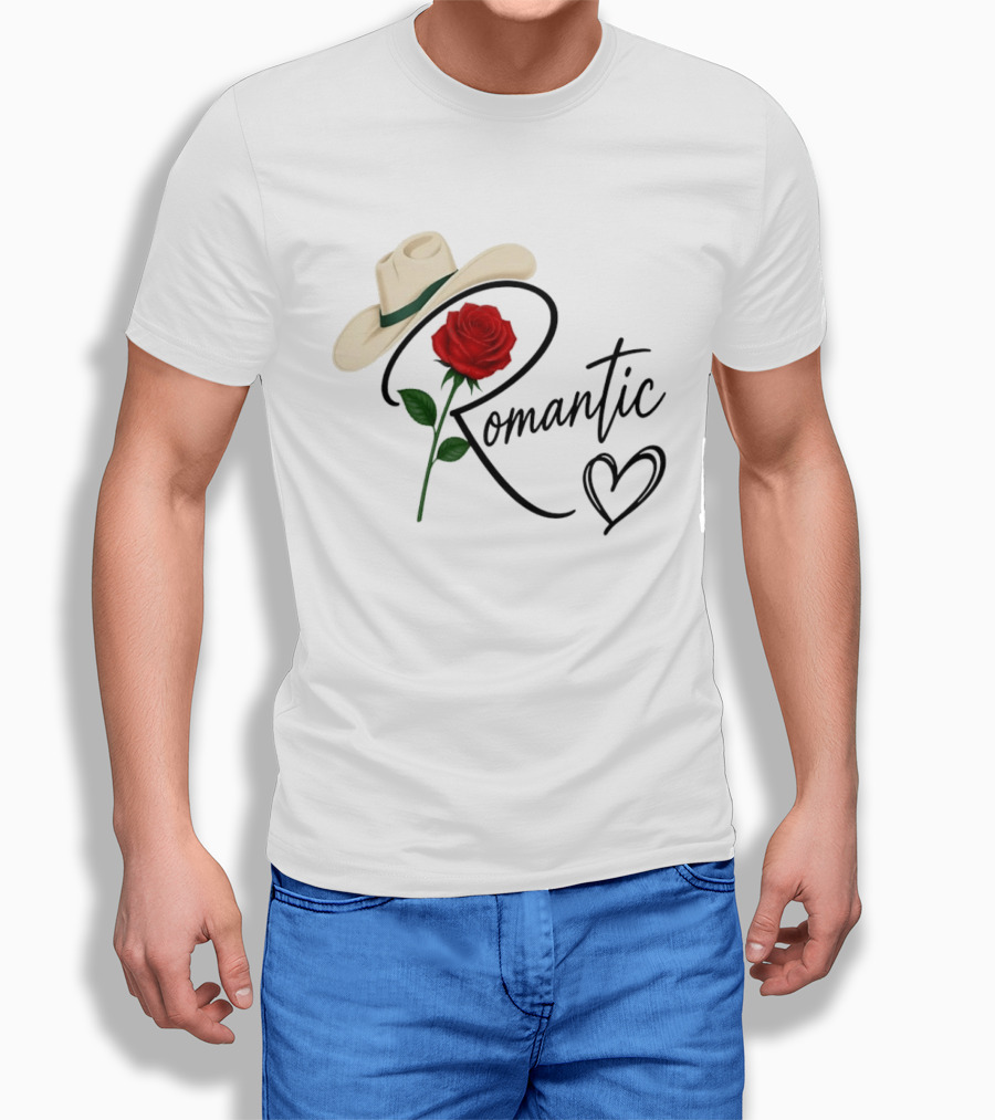 Romantic Cowboy Hat Rose Western Love Heart T-Shirt