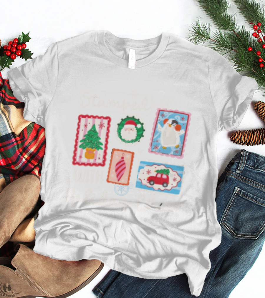 Stamped With Holiday Cheer Christmas Tree Santa Penguin Car T-Shirt