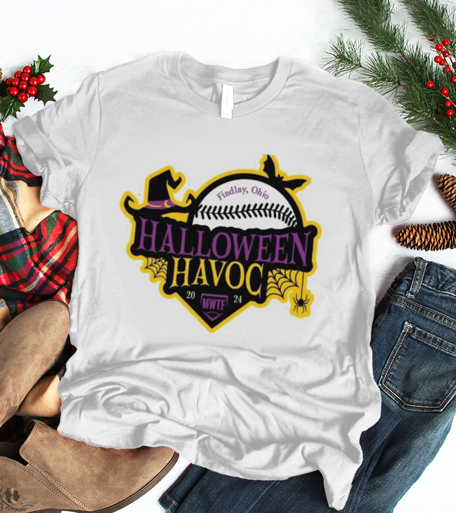 Findlay Ohio Halloween Havoc 2024 Softball MWTF Spooky Witch Hat Spider Web T-Shirt