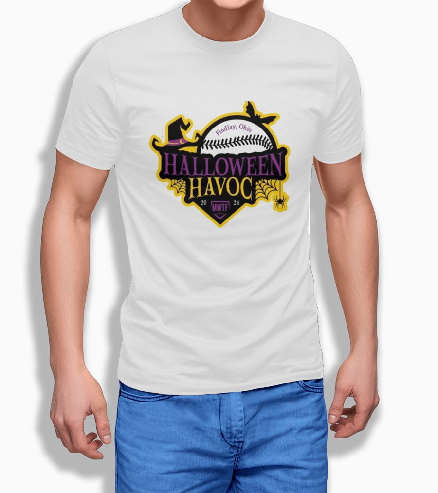 Findlay Ohio Halloween Havoc 2024 Softball MWTF Spooky Witch Hat Spider Web T-Shirt