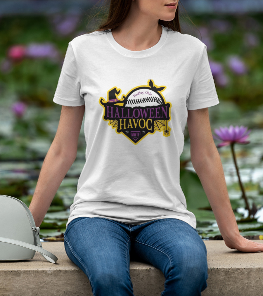 Findlay Ohio Halloween Havoc 2024 Softball MWTF Spooky Witch Hat Spider Web T-Shirt