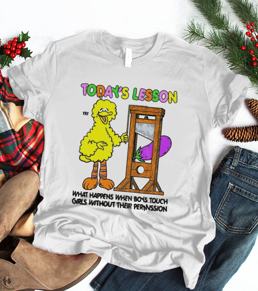 Today's Lesson What Happens When Boys Touch Girls Without Their Permission Big Bird And Guillotine T-Shirt