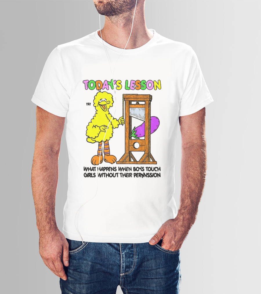 Today's Lesson What Happens When Boys Touch Girls Without Their Permission Big Bird And Guillotine T-Shirt