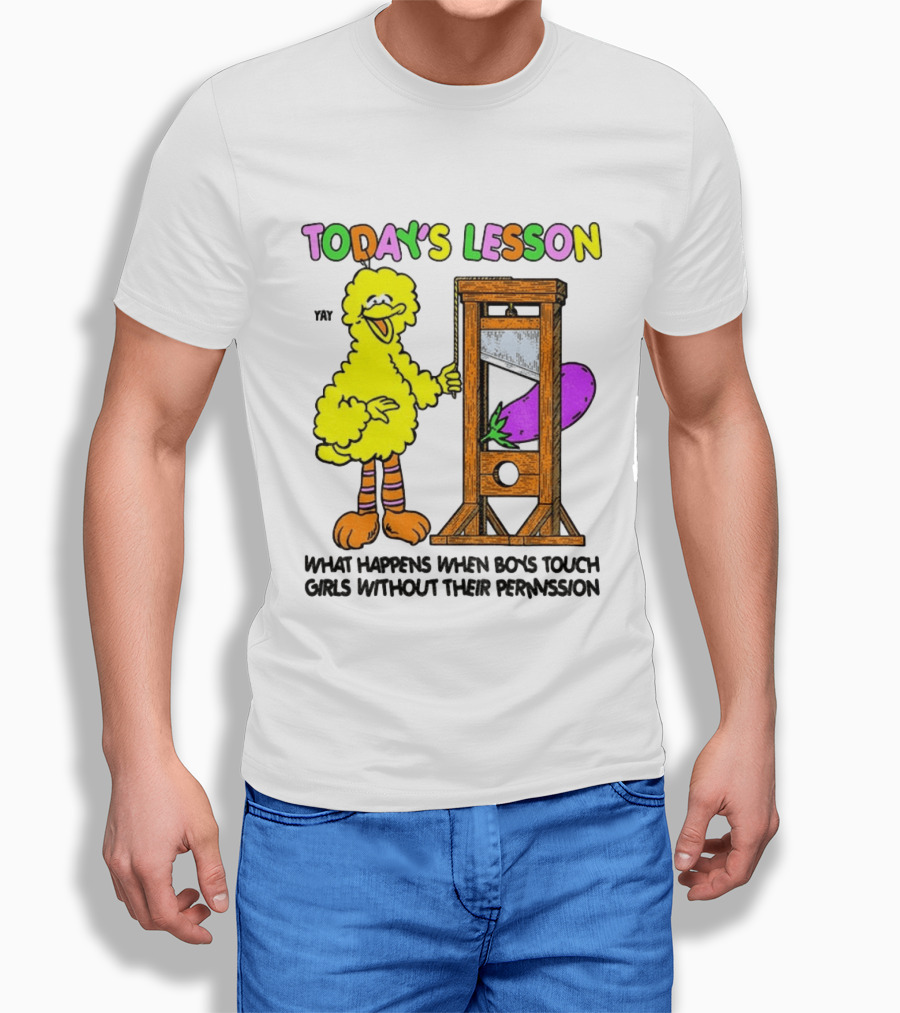 Today's Lesson What Happens When Boys Touch Girls Without Their Permission Big Bird And Guillotine T-Shirt