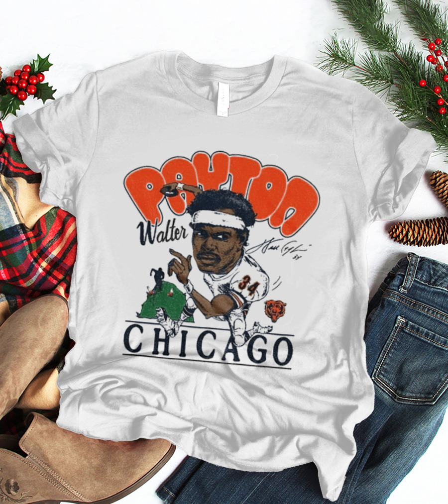 Walter Payton Chicago Bears 34 Caricature Player Signature Drawing T-Shirt