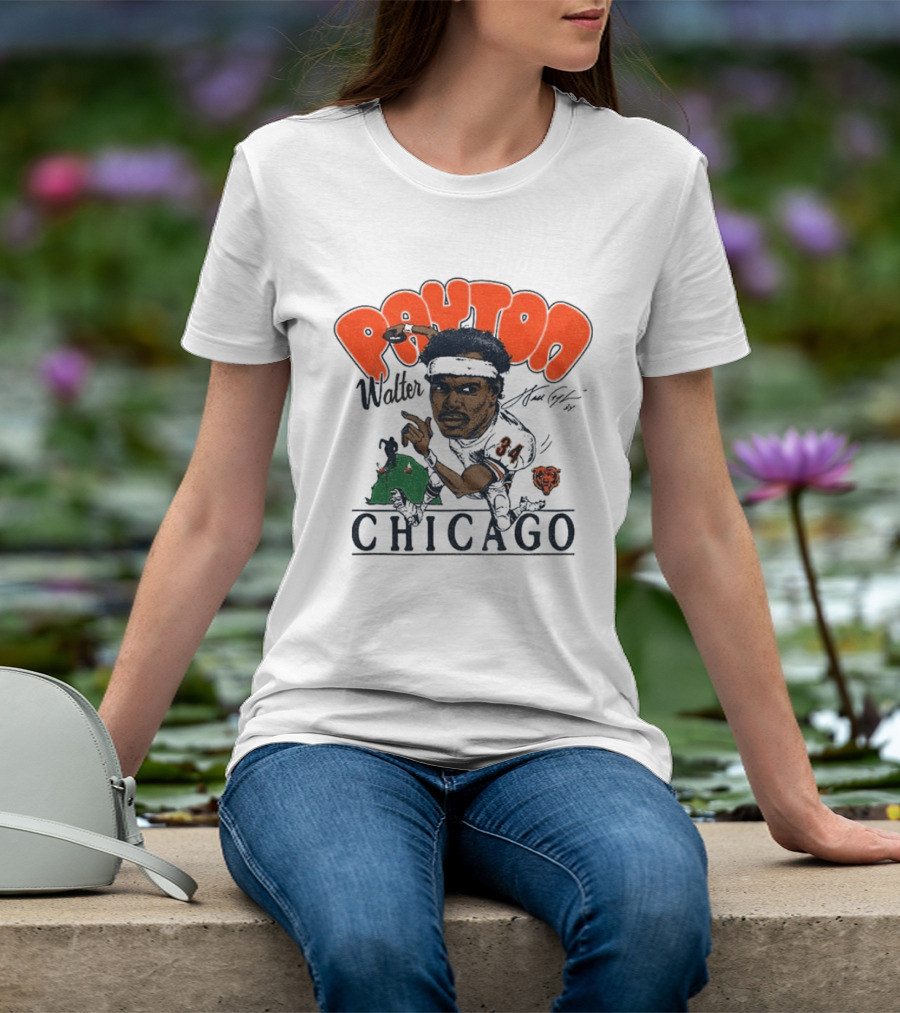 Walter Payton Chicago Bears 34 Caricature Player Signature Drawing T-Shirt