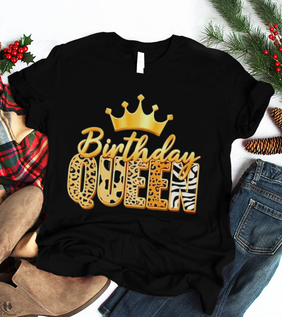 Birthday Queen Crown Leopard Print Zebra T-Shirt