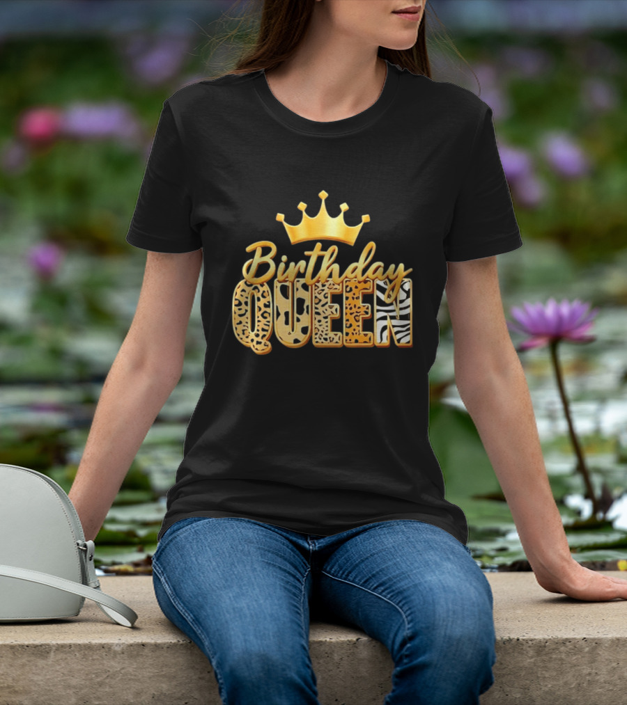 Birthday Queen Crown Leopard Print Zebra T-Shirt