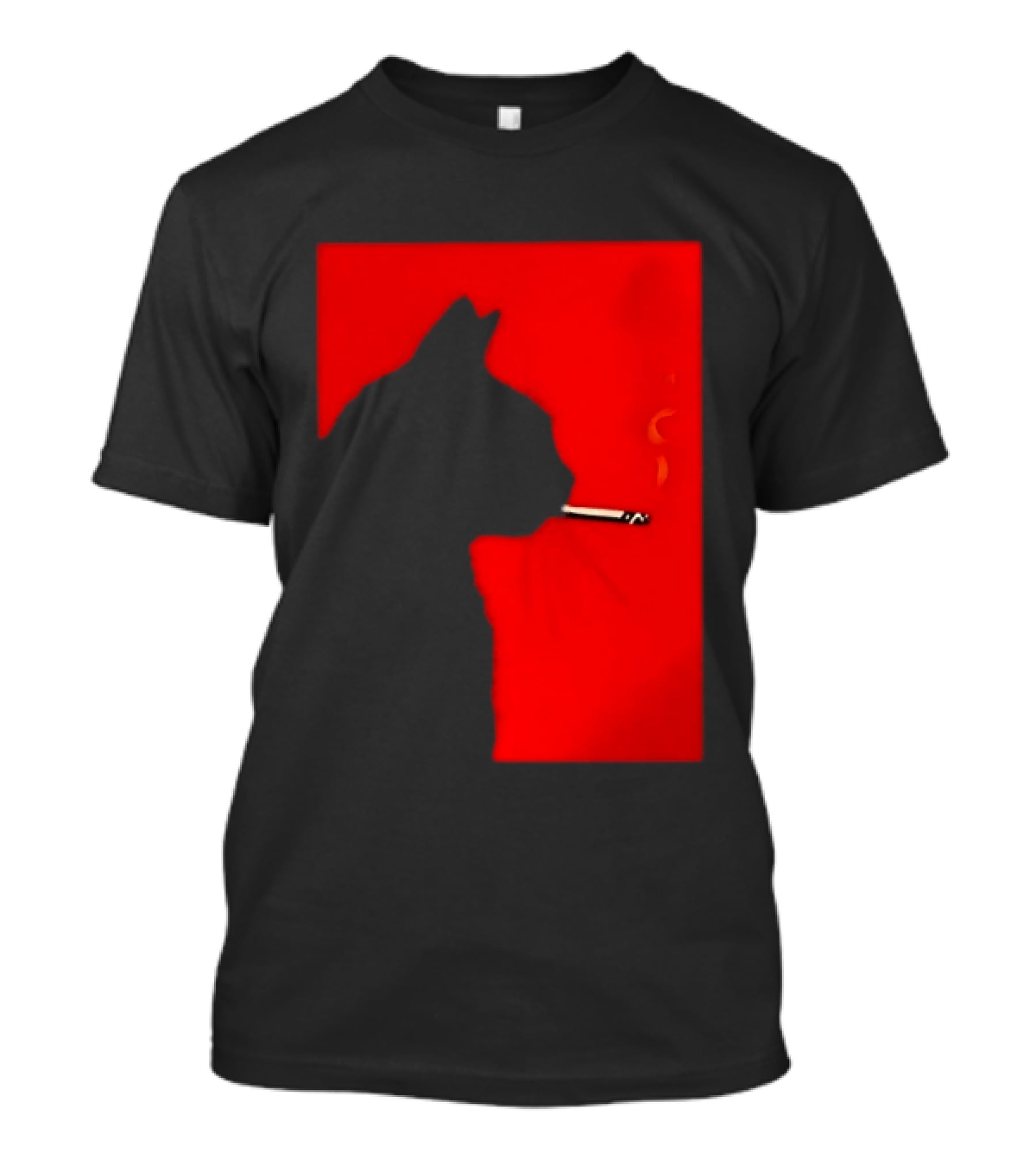 Black Cat Silhouette With Cigarette On Red T-Shirt
