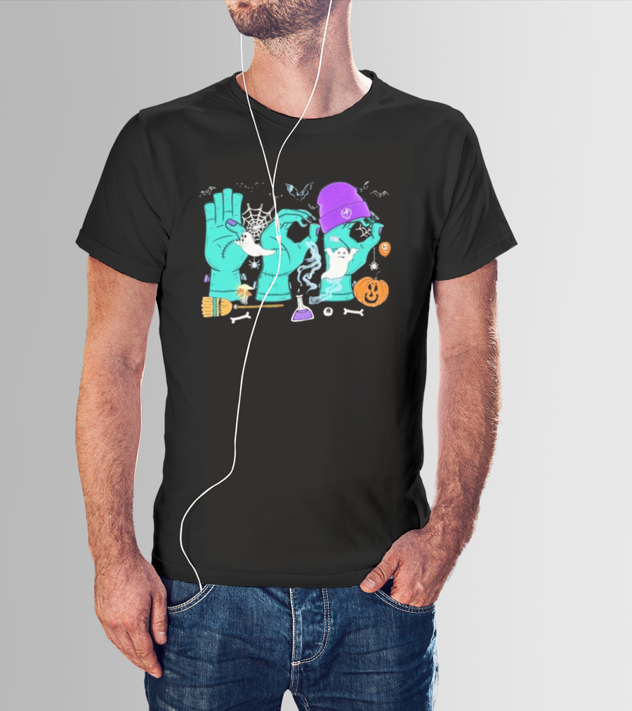 Boo ASL SPED Halloween 2026 Ghost Hands Pumpkin Broomstick Hat Bat Cobweb T-Shirt
