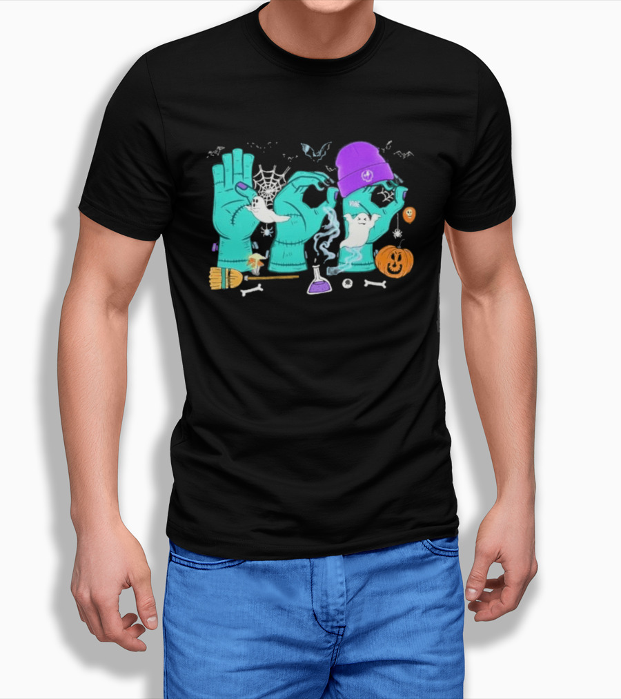 Boo ASL SPED Halloween 2026 Ghost Hands Pumpkin Broomstick Hat Bat Cobweb T-Shirt
