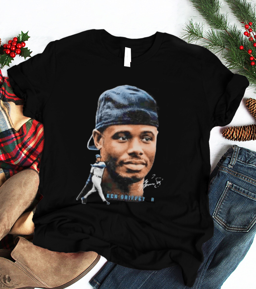 Ken Griffey Jr Seattle Mariners Portrait Signature Baseball Legend T-Shirt