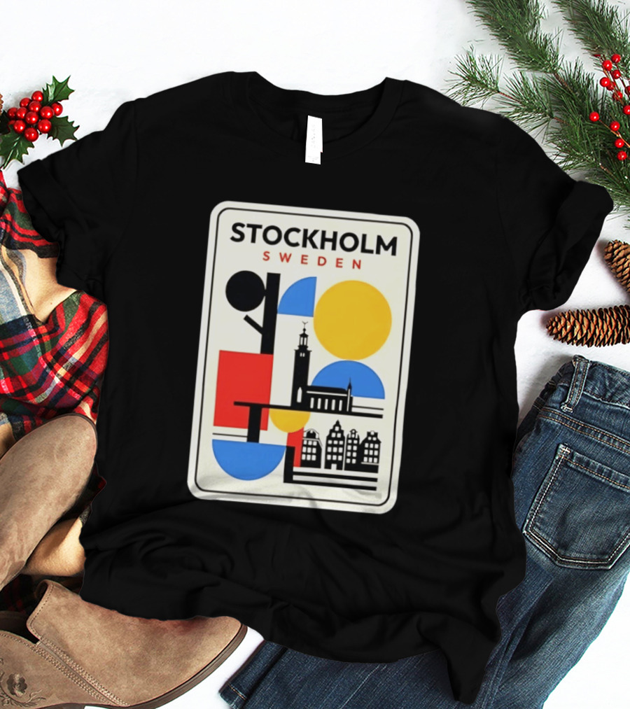 Stockholm Sweden Geometric Cityscape Travel Iconic Urban Landmark Building T-Shirt