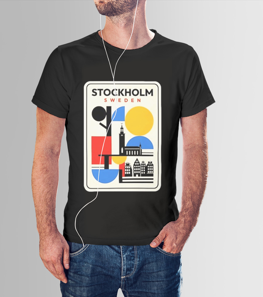 Stockholm Sweden Geometric Cityscape Travel Iconic Urban Landmark Building T-Shirt